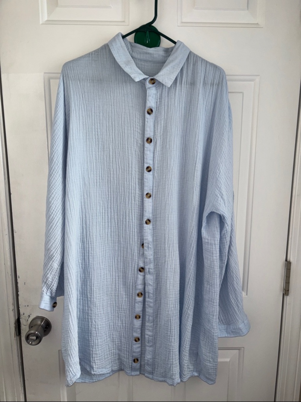 Light Blue Crinkle Button-Front blouse/dress/beach coverup